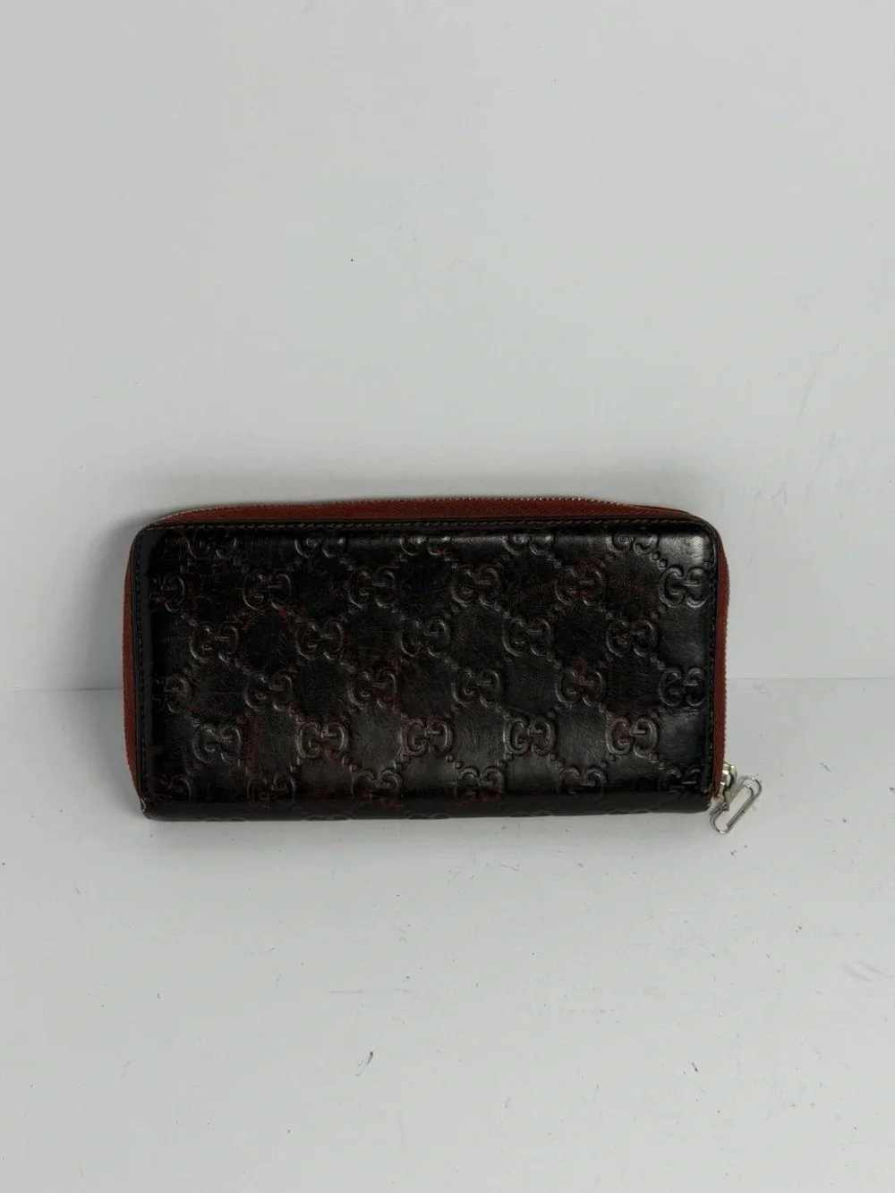 Gucci GG Guccissima Dark Oxblood Leather Zip Around Wallet Distressed Rare - Picture 9 of 14